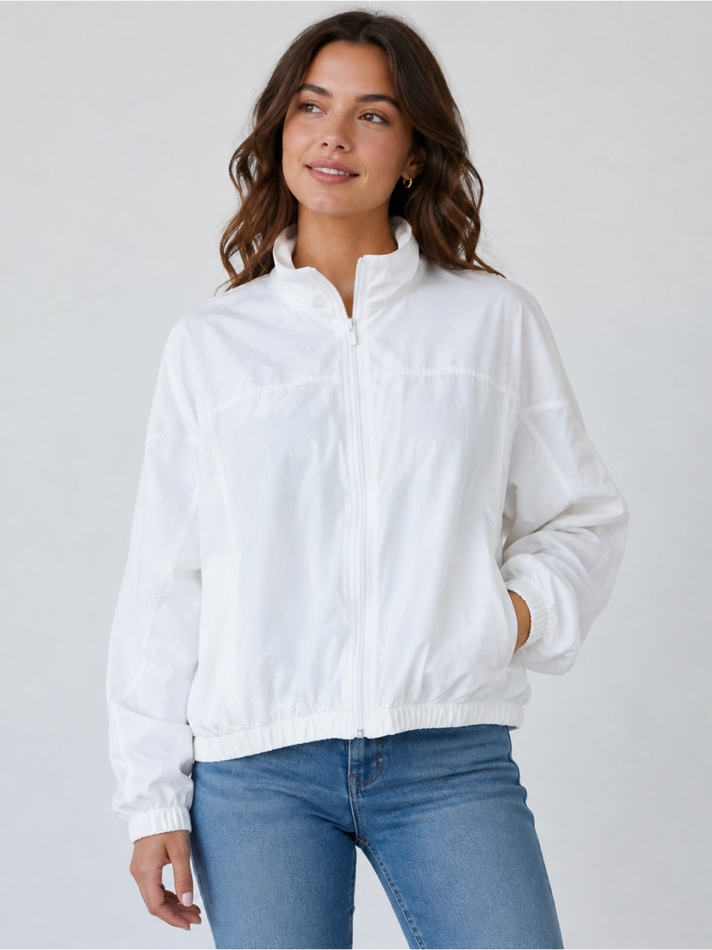 PINK BY VICTORIA’S SECRET Zip Up Cropped White Track Jacket Size XL
